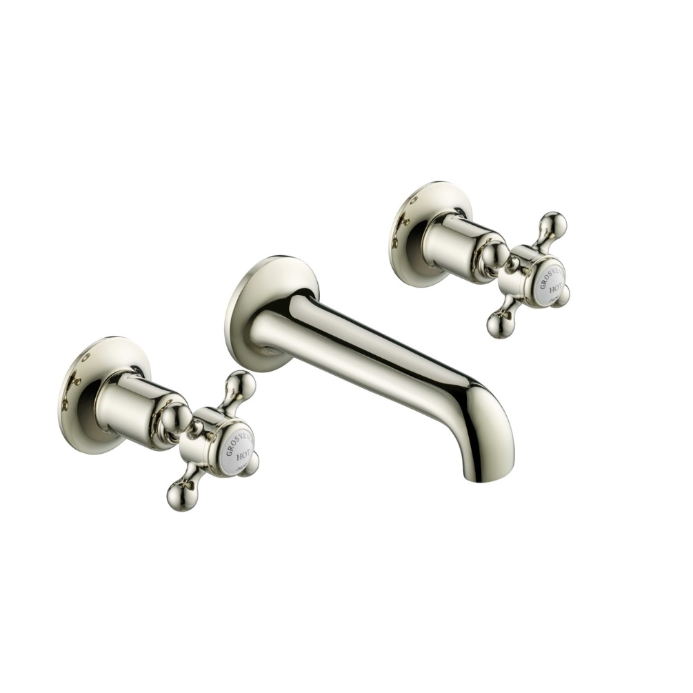 JTP Grosvenor Cross Nickel Wall Mounted 3 Hole Basin Mixer Tap Cut Out